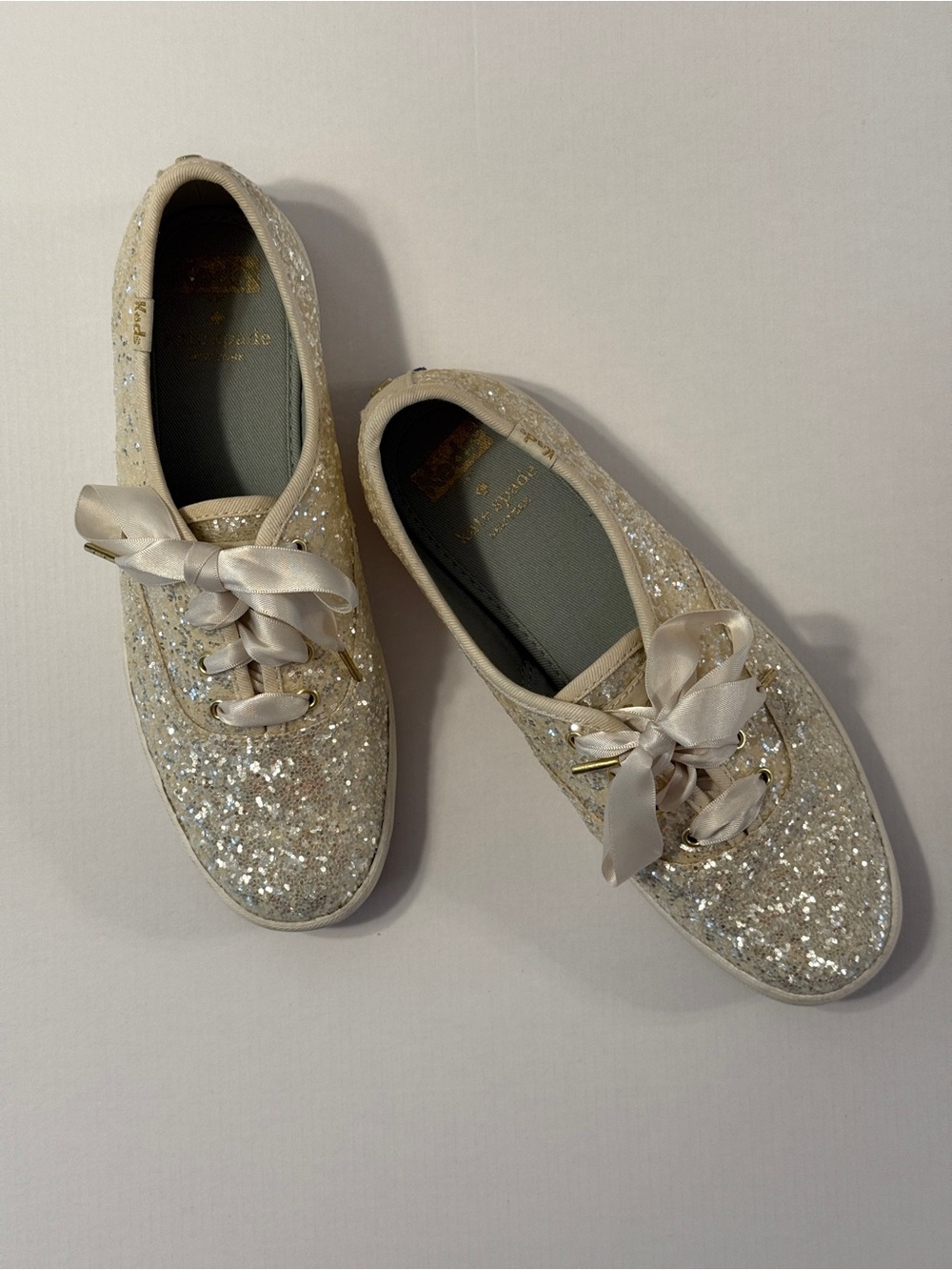 kate spade Glitter Ribbon Lace-Up Sneakers - Off White